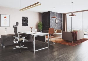 Photo d'inspiration pour l'agencement d'un bureau de direction design et confortable grâce à nos gammes de mobilier professionnel et personnalisable