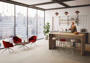 Photo d'inspiration pour l'aménagement d'un espace restauration d'entreprise à la fois ergonomique et design.